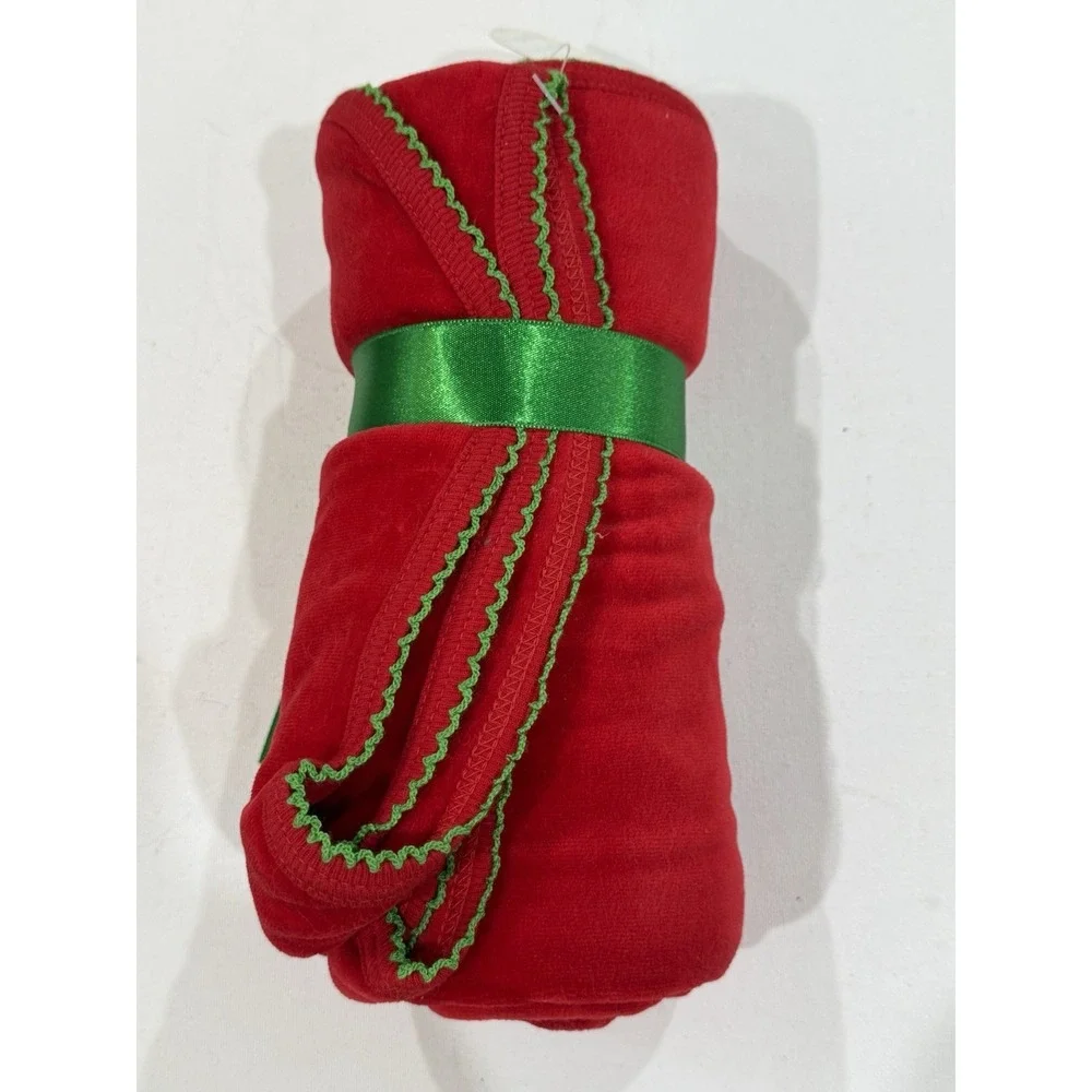 Kissy Kissy Baby Blanket Red Velour‎ Pima Cotton Christmas Holiday Teddy Bear